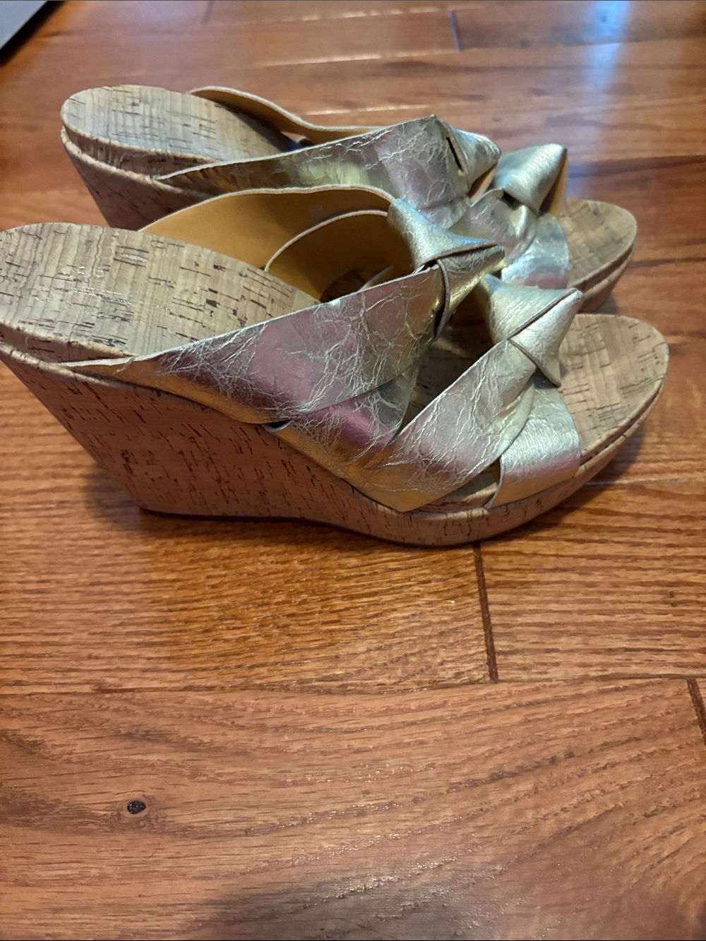 Kork-Ease Gold Knotted Wedge Sandals